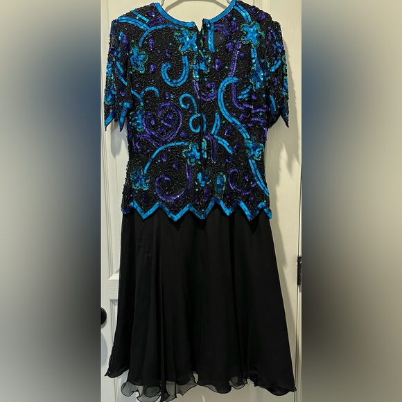 Vtg 80s Laurence Kazar Quintessential Eye-Popping Sequin Design Full Silk Skirt - Picture 2 of 7